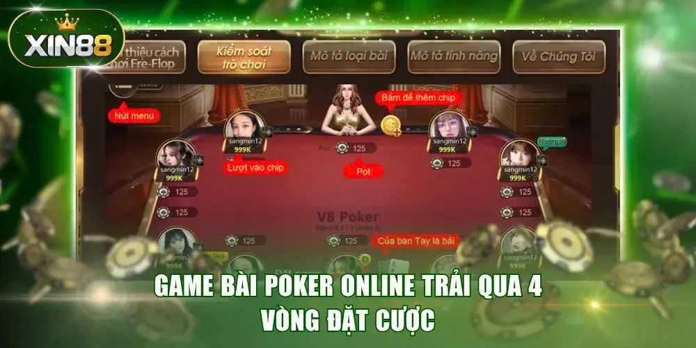 Game bài Poker online trải qua 4 vòng đặt cược