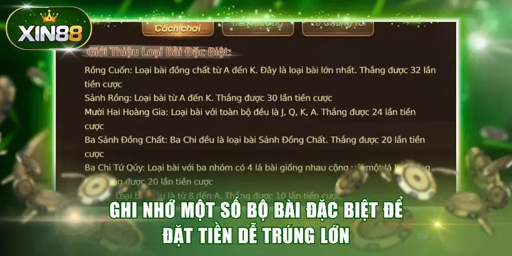 Ghi nhớ một số bộ bài đặc biệt để đặt tiền dễ trúng lớn